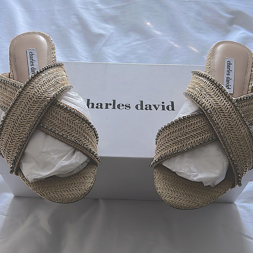 Charles David KENYA Woven w/Crystal Slide Sandals- NWT SIZE 9